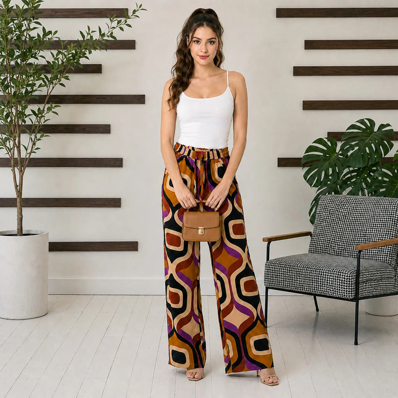 Pantalón Palazo Estampado Retro Casual Mujer W41101 Bobois® Multicolor Retro Ch