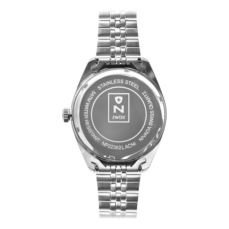 Reloj Para Mujer Np22362lacni Marca Nivada Swiss® Plateado Negro