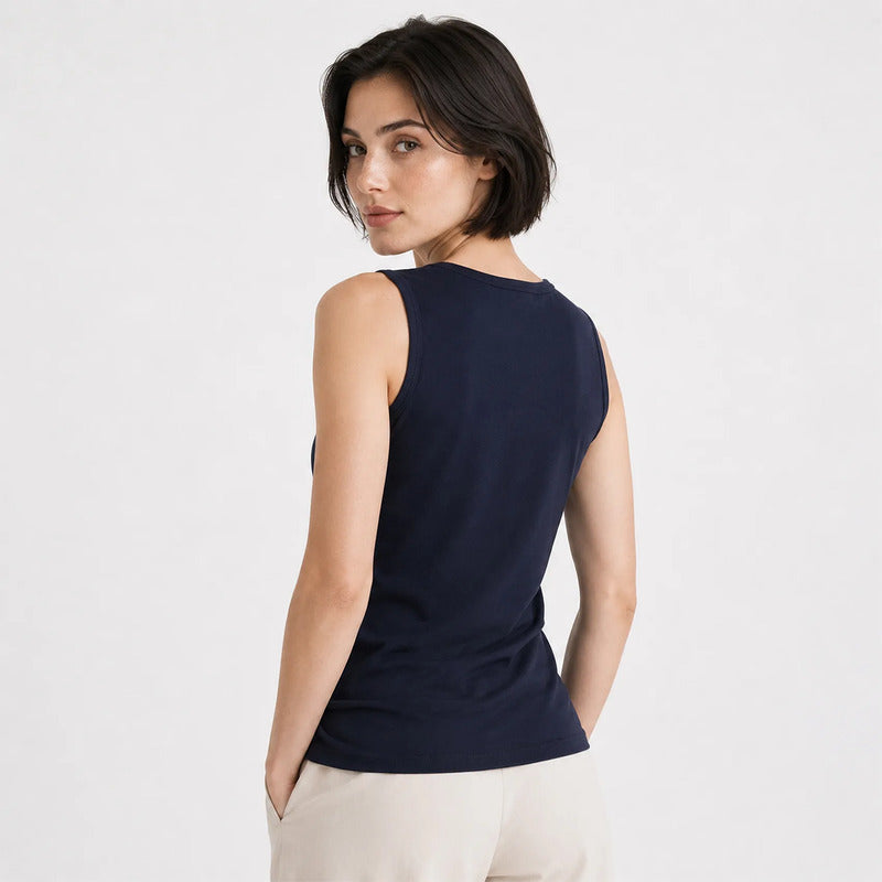 Blusa Básica Suave Sin Mangas Para Mujer Apx-0214 Aspik® Azul Oscuro Lisa G