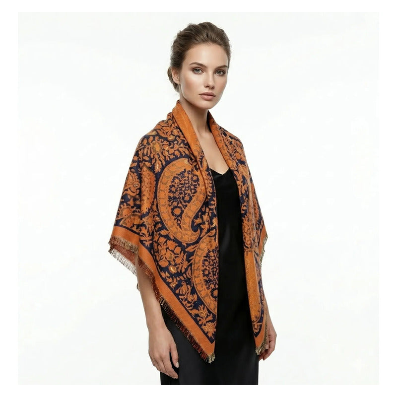 Chalina Chal Elegante Suave Para Mujer 130x130cm Naranja Naranja Geométrico Unitalla