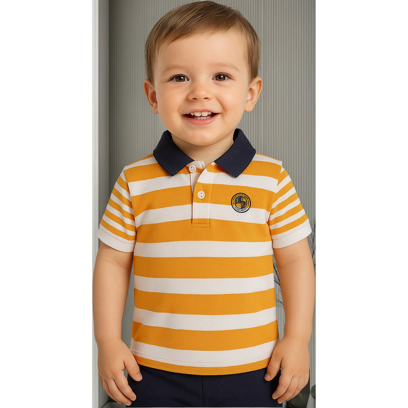 Playera Polo Para Bebé Mod.1104 Mandarina Marca Mayoral® Mandarina Rayas 9 Meses