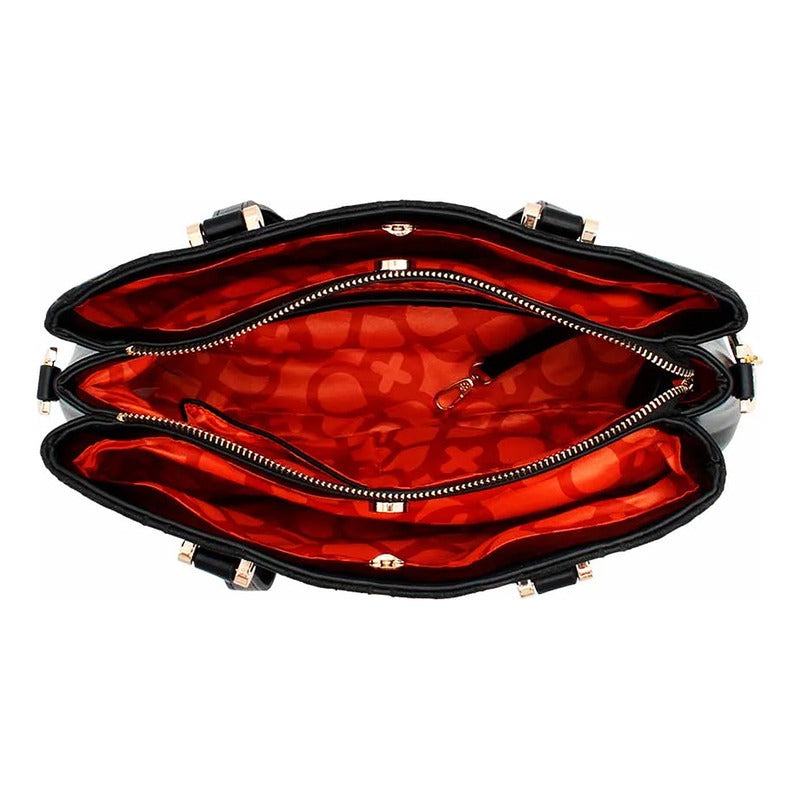 Bolso Para Dama Mod. Ji 2529 Marca Jaime Ibiza® Negro Geométrico Níquel