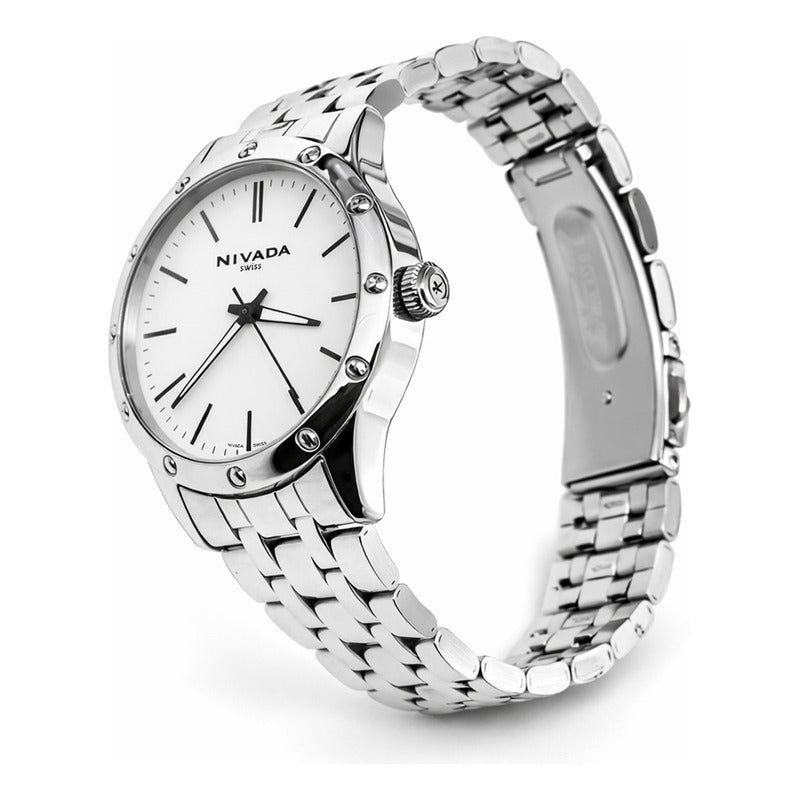 Reloj Para Hombre Np20341macbi Marca Nivada Swiss® Plateado Blanco