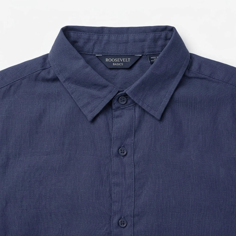 Camisa Lino Regular Fit Para Hombre Mod. Le2601 Roosevelt® Marino Lisa M