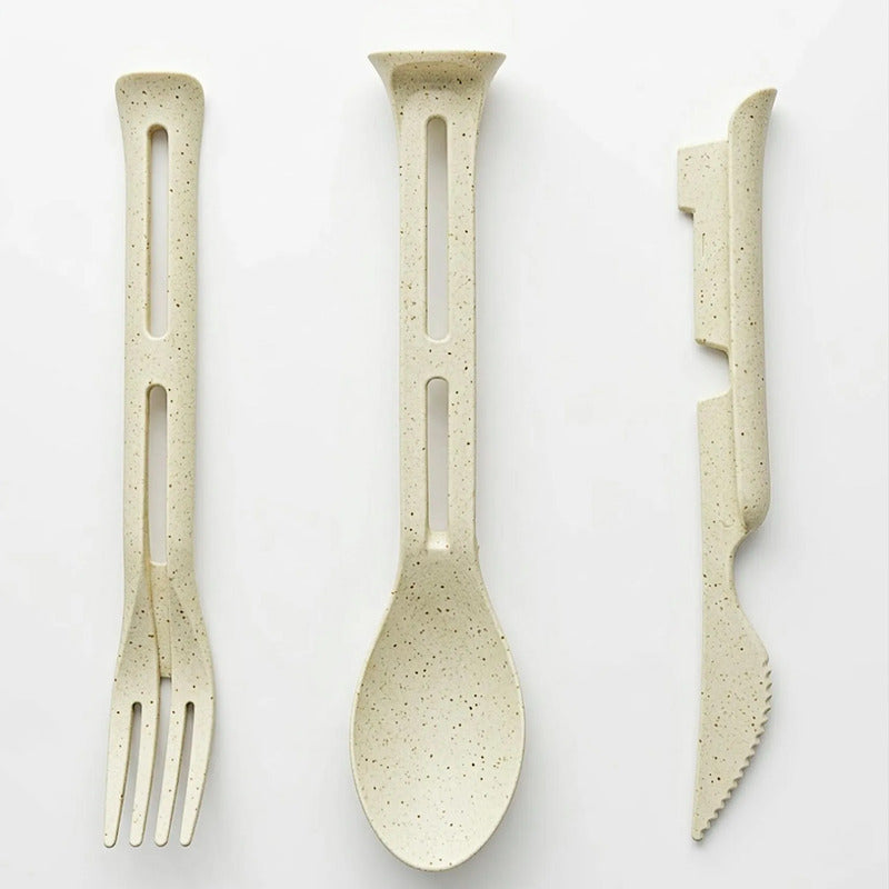 Set Cubiertos Portatil Cuchara+tenedor+cuchillo De Plastico Beige 1819-25
