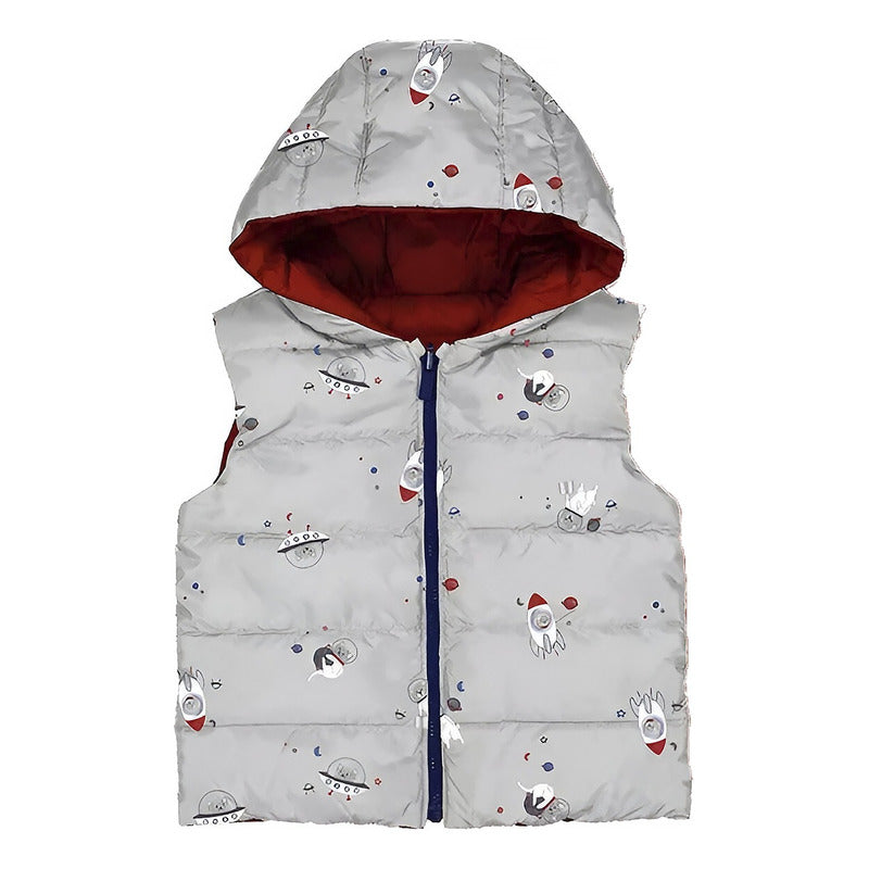 Chaleco Reversible Con Gorro Para Bebé M.2323 Marca Mayoral® Azul Claro Gatito Astronauta 18 Meses