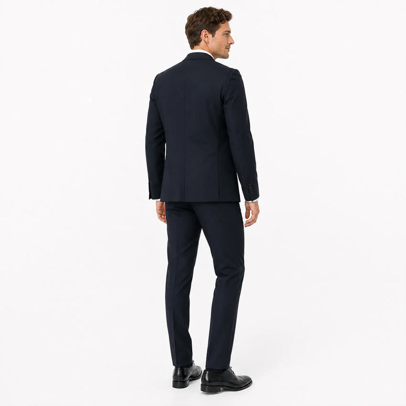 Traje Para Hombre Tejido Elastico Mod.59734 Marca Puro Ego® Azul Oscuro Lisa 44
