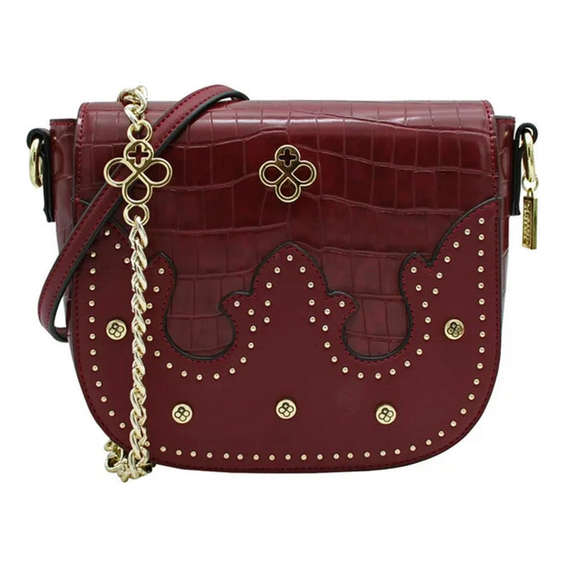 Bolso Crossbody Para Mujer Mod. Ji2226 Marca Jaime Ibiza® Bordó Craquelado Dorado