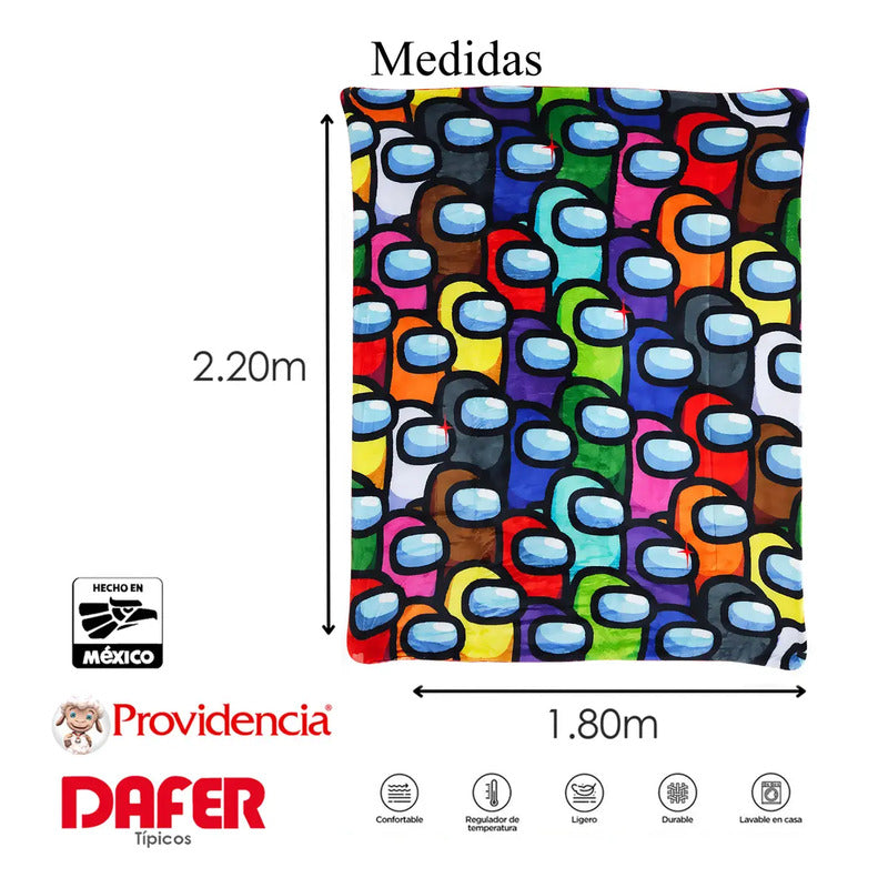 Cobertor Borrega Matrimonial 1.80x2.2m Infantil Providencia® Color Multicolor Diseño De La Tela Among Us 2 Kg