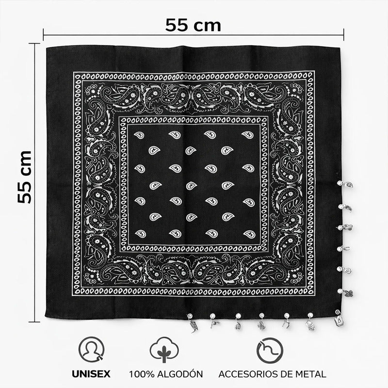 Paliacate Tradicional Multiusos Accesorio Unisex 55x55cm Negro Geométrico Unitalla