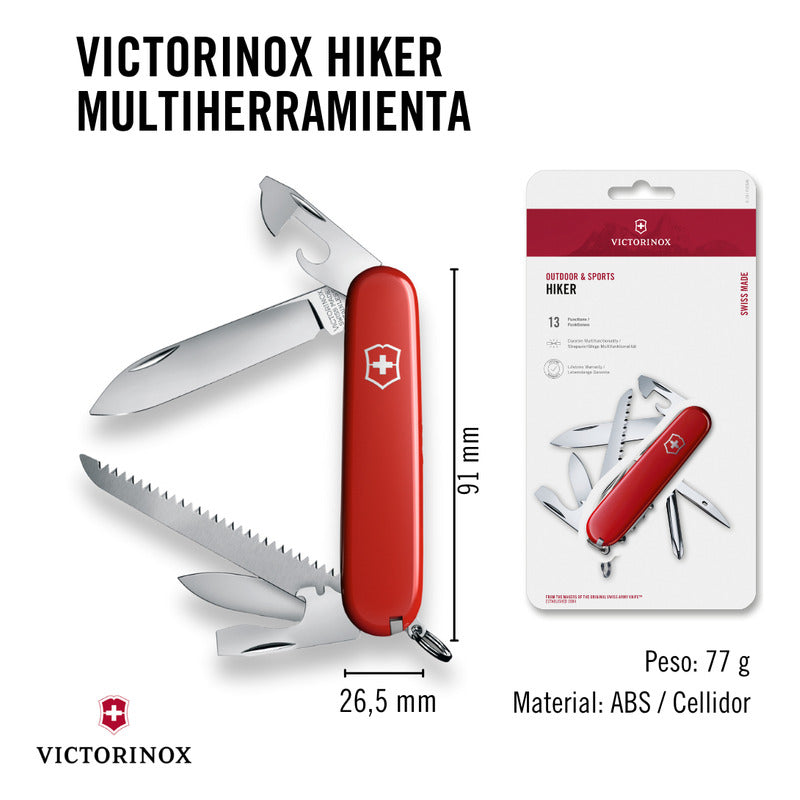 Navaja Multiherramienta 13fun. Hiker Mod 1.4613  Victorinox® Rojo