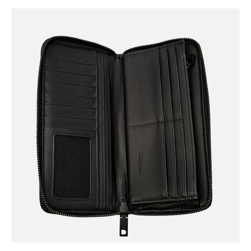 Cartera Para Dama Bordada Mod. 25sapy Marca Desigual® Color Negro Diseño De La Tela Entrelazado