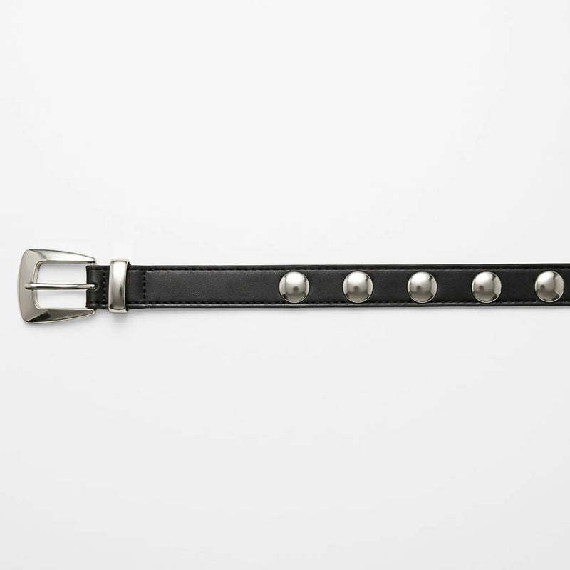 Cinturón Casual Básico Para Mujer Con Remaches Metálicos Negro Lisa 103 Cm