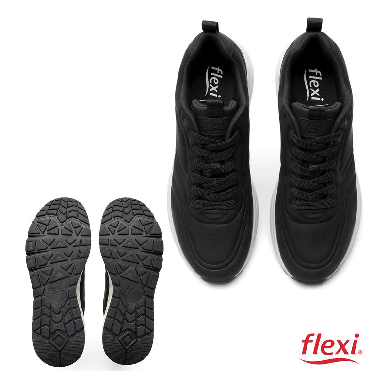 Tenis Con Cápsula De Aire Para Hombre M.422403 Marca Flexi® Negro Lisa 26.5 Mx