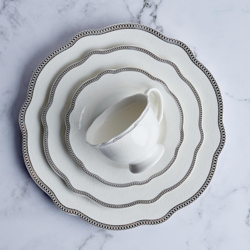 Vajilla De Porcelana Con Filo Platino 20pz Marca Kaiser® Blanco Filo Platino