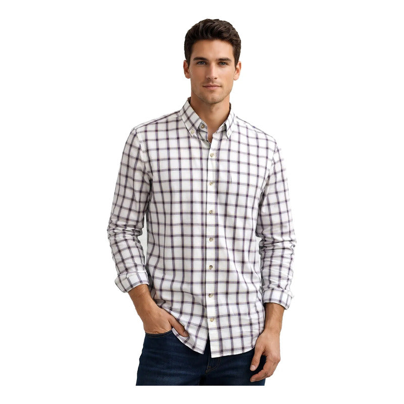 Camisa Casual Para Hombre De Algodón M.b61104 Marca Bobois® Multicolor Cuadriculado Ch