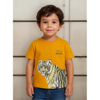 Playera Casual Comoda Para Niño Marca Mayoral® Naranja Claro Tigre Blanco 2 Lisa