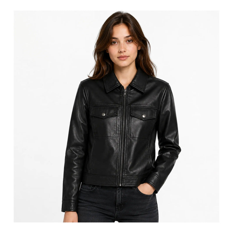 Chamarra Ligera De Vinipiel Dw90-vin9050 Greenlander® Negro Eg Lisa