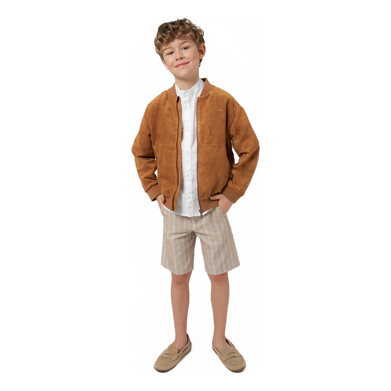Bermuda Para Niño Mod.6279 Marca Mayoral® Beige Rayas 18