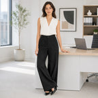 Pantalon Ligero Holgado Para Mujer Mod.27592 Marca Stop® Negro Lisa G