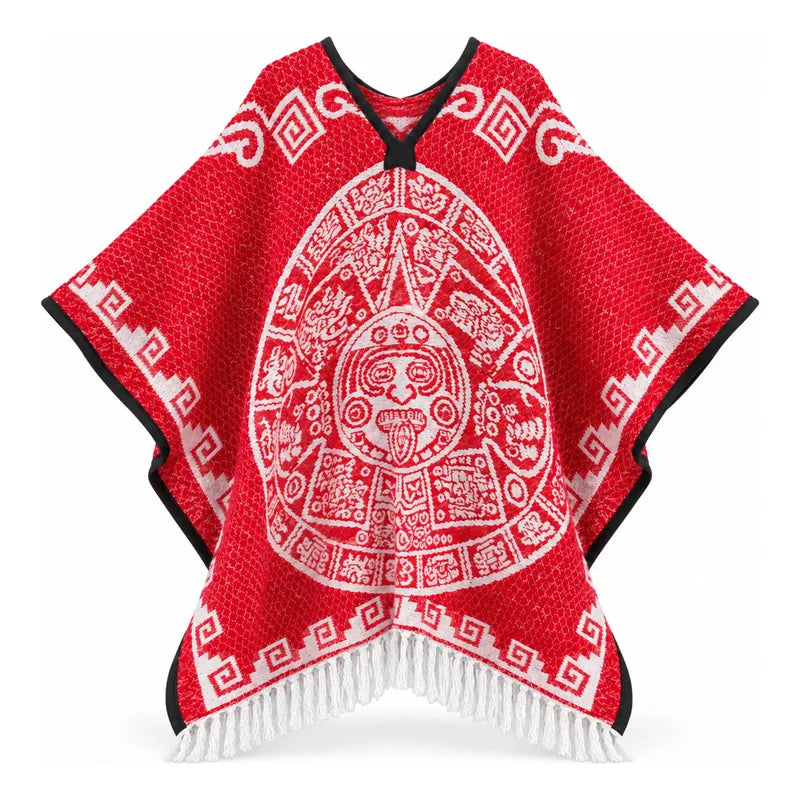 Jorongo Gaban Artesanal Mexicano Colores Rojo Calendario Xg