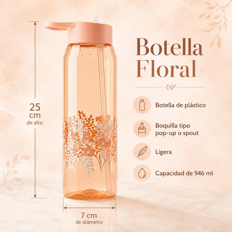 Botella De Plástico Ligera Con Asa 946ml Marca Zak!® Coral Claro
