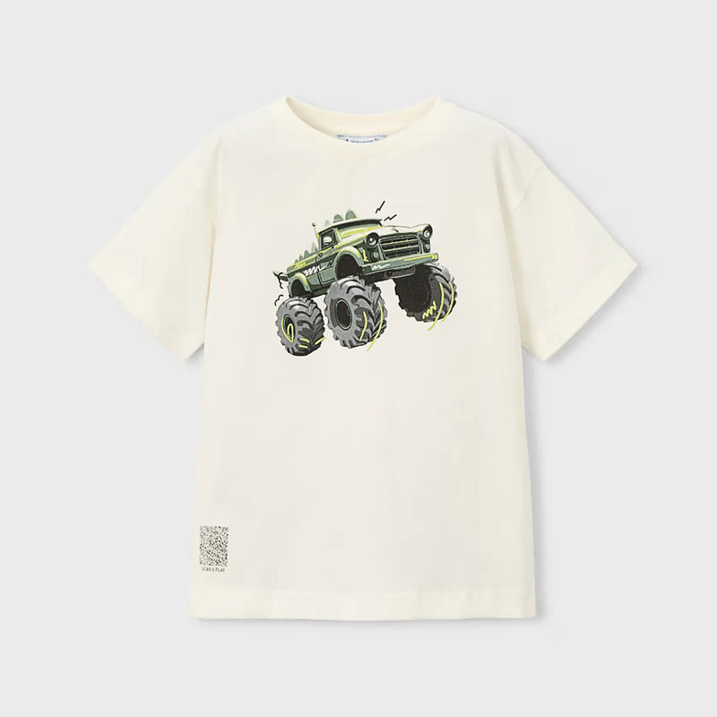 Playera Casual Para Niño Mod.3069 Marca Mayoral® Nata Monster Truck 3 Años Lisa