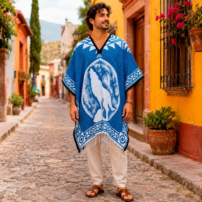 Jorongo Gaban Artesanal Mexicano Colores Lobo Azul Oscuro Lobo Xg