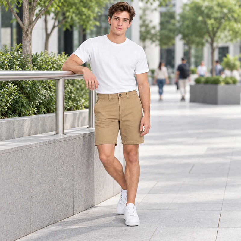 Bermuda Tipo Gabardina Para Hombre Mod. Gbcots Marca Bobois® Kaki Lisa 32