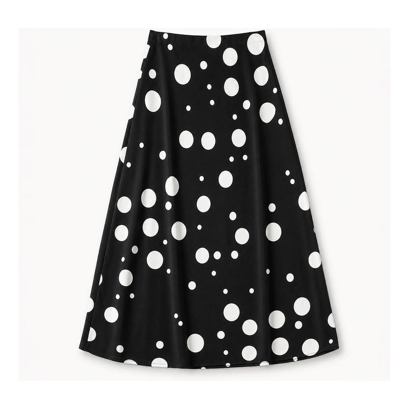 Falda Midi Para Mujer Mod. 4138pd Marca Exotica® Negro Lunares Eg