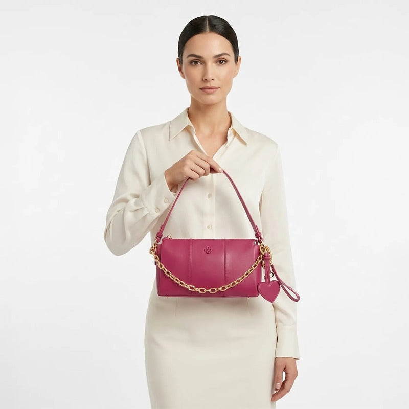 Bolso Crossbody Para Mujer Mod. Ji 2896 Marca Jaime Ibiza® Rosa Chicle Lisa Níquel
