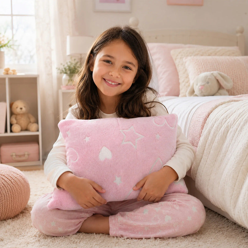Almohada Infantil Pillow Suave Con Diseño Rosa Claro