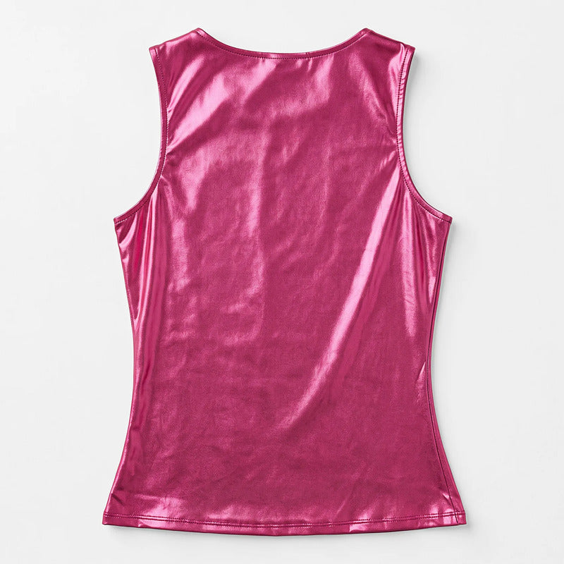 Blusa Efecto Metálico Brillante Mod.194-23 London Fashion® Fuscia Metalico M