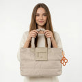 Bolso Tote Para Mujer Mod. Ji 2829 Marca Jaime Ibiza® Beige Lisa Níquel