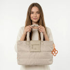 Bolso Tote Para Mujer Mod. Ji 2829 Marca Jaime Ibiza® Beige Lisa Níquel