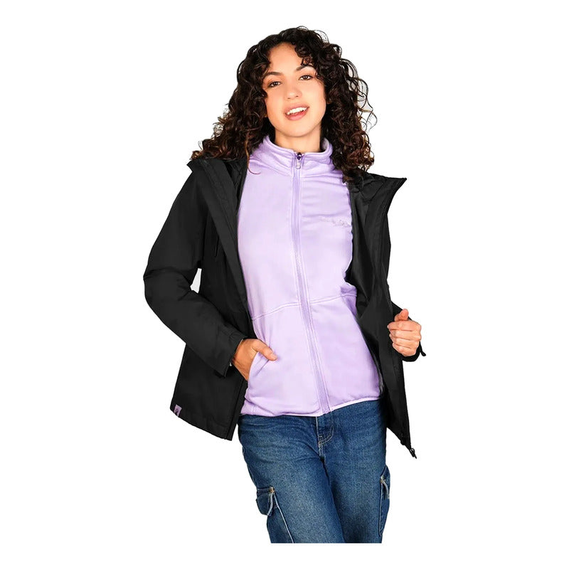 Chamarra + Sudadera Para Dama Mod. Dw89-pol8159 Greenlander® Negro/lila G Liso