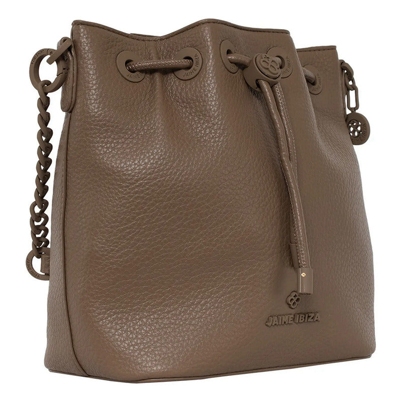 Bolso Bucket Para Mujer Mod. Ji 2816 Marca Jaime Ibiza® Marrón Oscuro Lisa Níquel