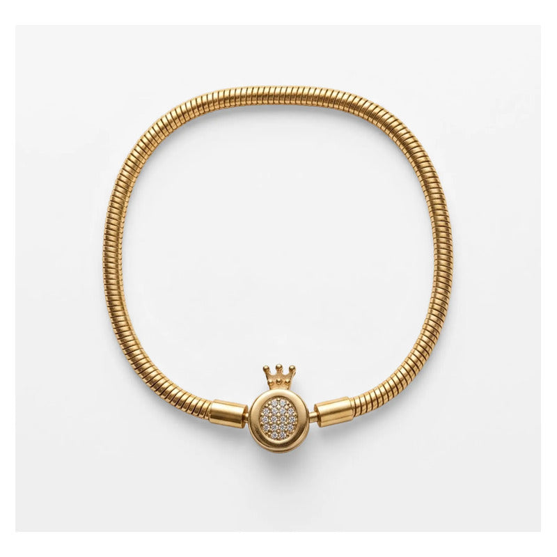 Pulsera Elegante Con Corona Para Mujer Bisutería Fina Dorado 18 Cm