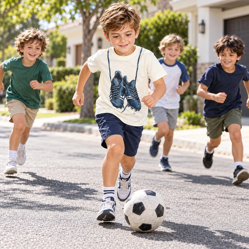Playera Casual Ligera Para Niño Mod.3075 Marca Mayoral® Nata Futbol 5 Años Lisa
