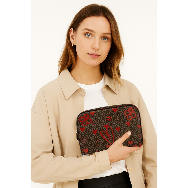 Bolso Clutch Para Mujer Mod. Ji 249 Marca Jaime Ibiza® Marrón Corazones Níquel