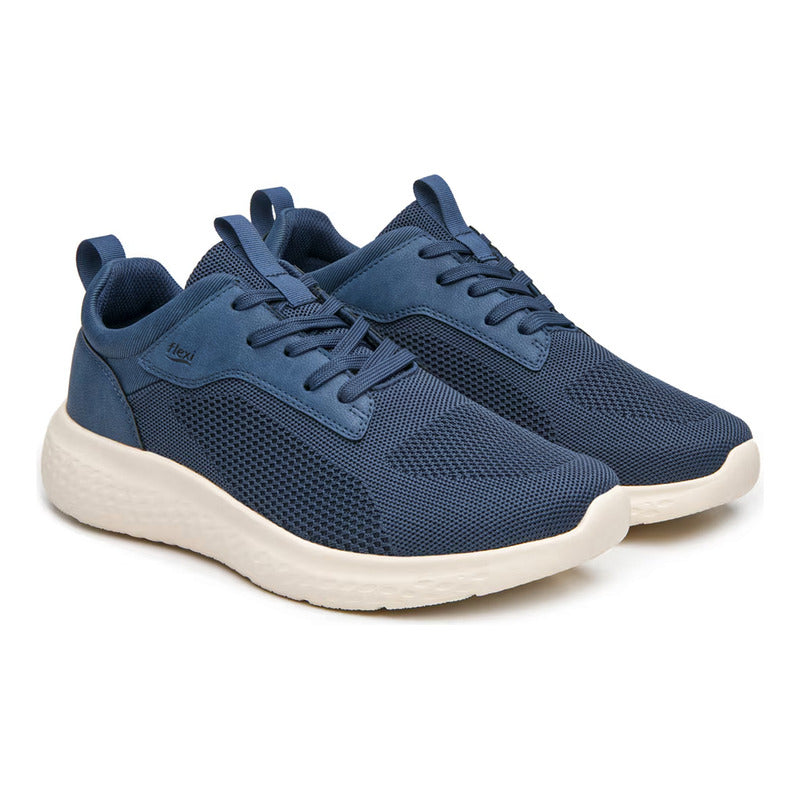 Tenis Para Correr De Hombre Mod.415505 Marca Flexi® Azul Marino Tejido 26.5 Mx