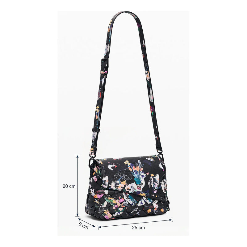 Bolso Pequeño Trenzado Para Mujer 26saxpb0/2000 Desigual® Negro Floreado Níquel Multicolor