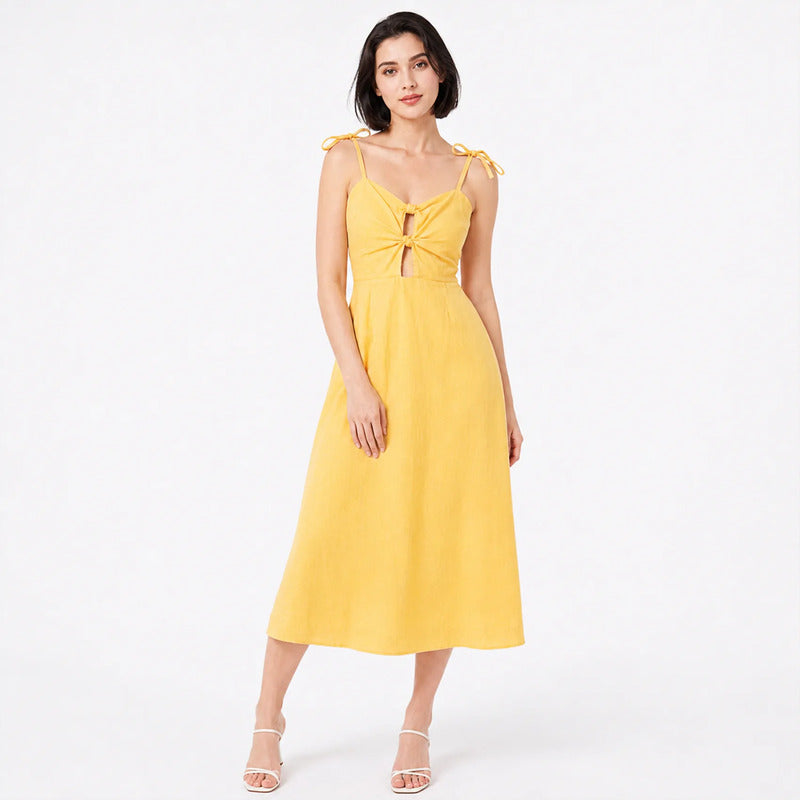 Vestido Largo Casual Para Mujer Mod.80075 Marca Stop® Amarillo Lisa M