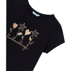 Playera Casual Para Niña Mod.854 Marca Mayoral® Negro Flores 16 Estampa Localizada