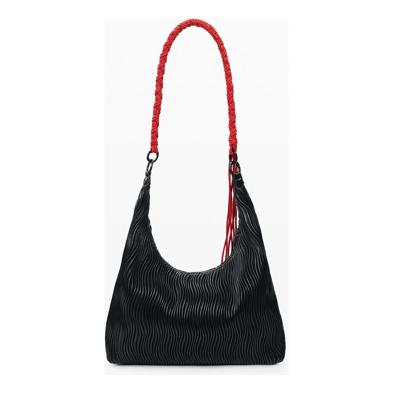 Bolso Mediano Con Relieves Mod. 26saxp54/2000 Desigual® Negro Relieves Níquel Rojo