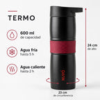 Termo Doble Pared De Acero Inoxidable 600ml Marca Nuvó® Negro