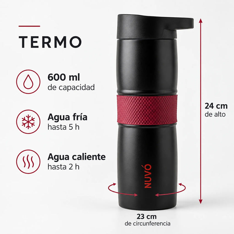 Termo Doble Pared De Acero Inoxidable 600ml Marca Nuvó® Negro