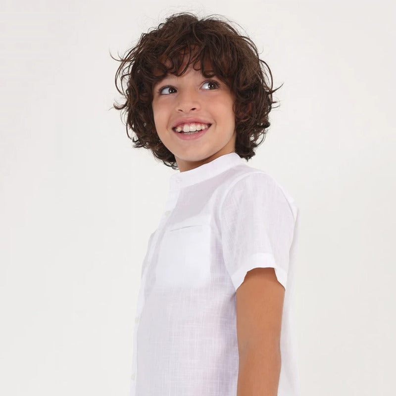 Camisa Cuello Mao Para Niño Mod.6113 Marca Mayoral® Blanco Liso 8 Años