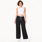 Pantalon Amplio Para Mujer Mod. W61100 Marca Bobois® Negro Rayas Ch