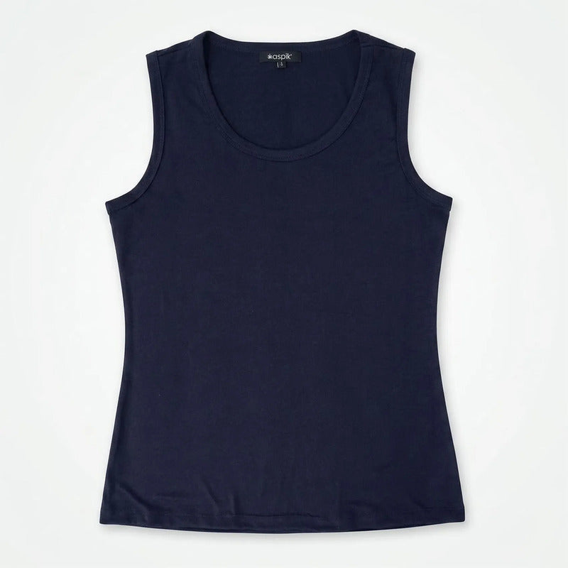 Blusa Básica Suave Sin Mangas Para Mujer Apx-0214 Aspik® Azul Oscuro Lisa G